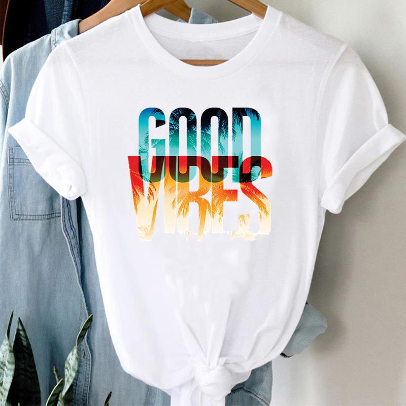(Asian Size) Tee Top Women Love Letter Flower Trend Cute Print Lady Clothing Casual Short Sleeve Fashion Tshirt Female Graphic T-shirt