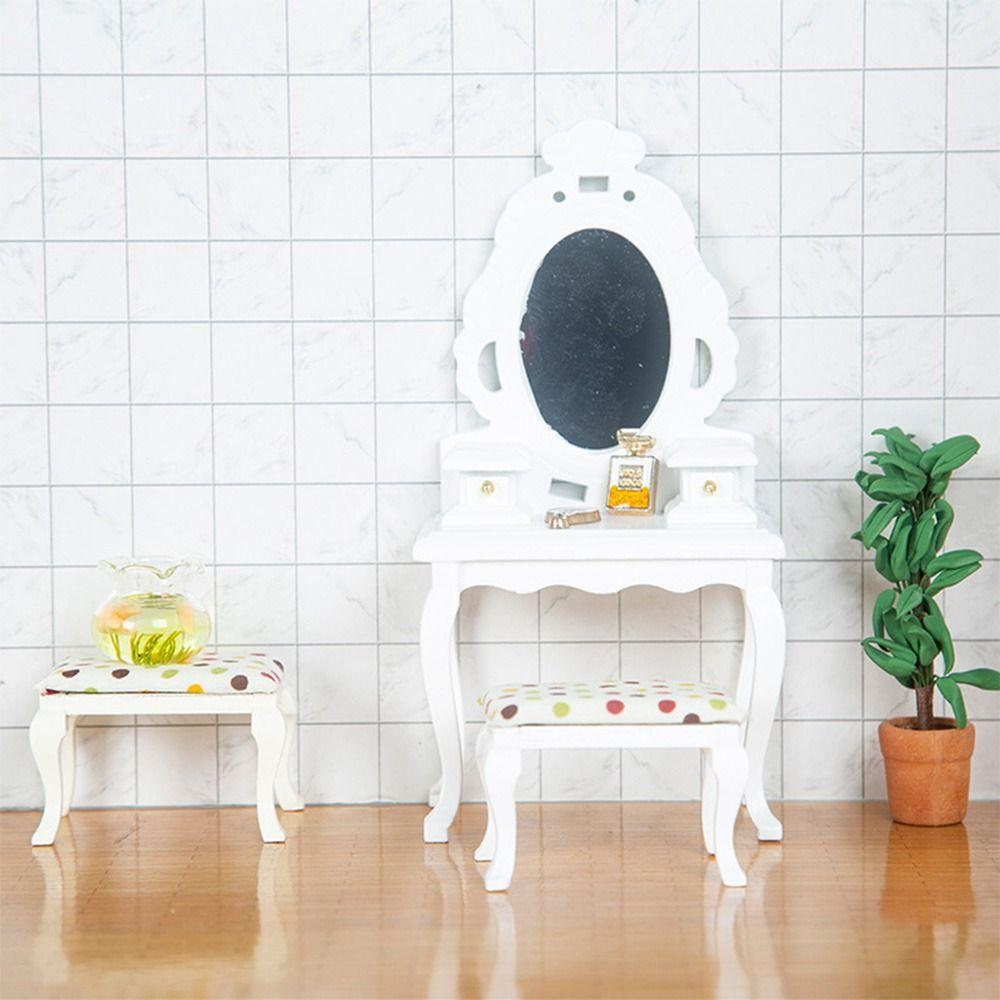 1:12 Doll Dresser Wood Miniature Dressing Mirror Creative Dollhouse Furniture Gift
