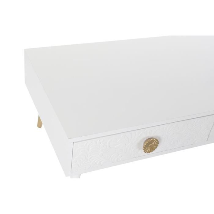 Table basse - Ethnique - 120 cm - MDF blanc - Sapin - Doré