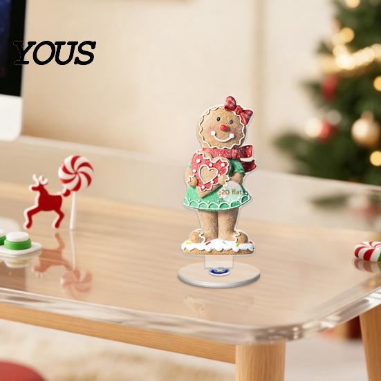 Настольное украшение на Рождество Xmas, Акриловое украшение, 2D Плоская елка, Пряничный человечек с декоративной праздничной вращающейся подставкой, Центр стола