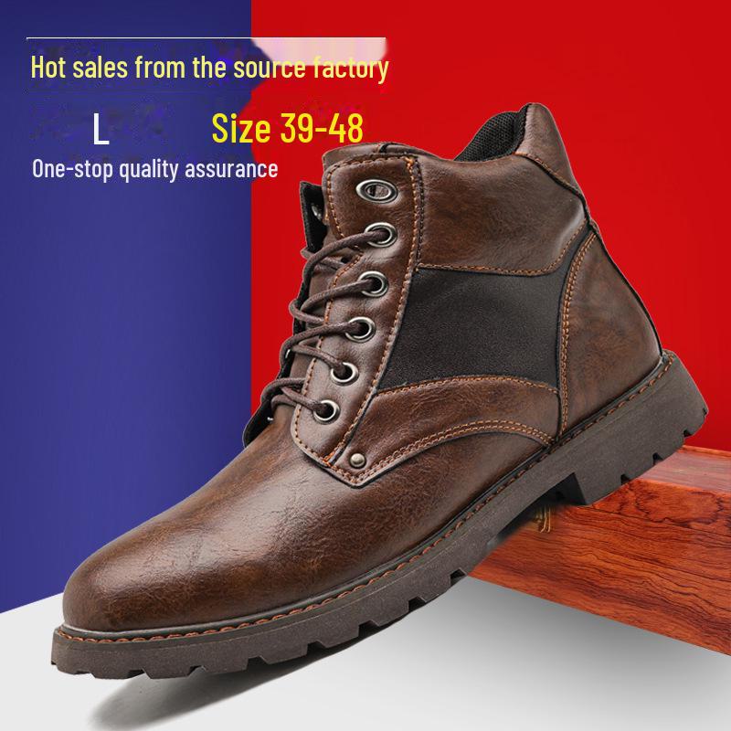 Мужские осенне-зимние высокие кожаные ботинки - размер США, модные рабочие ботинки Martin средней высоты в британском стиле