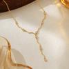 European and American personalized corrugated splicing clavicle chain stainless steel necklace insY-shaped micro-inlaid zircon fringed necklace
