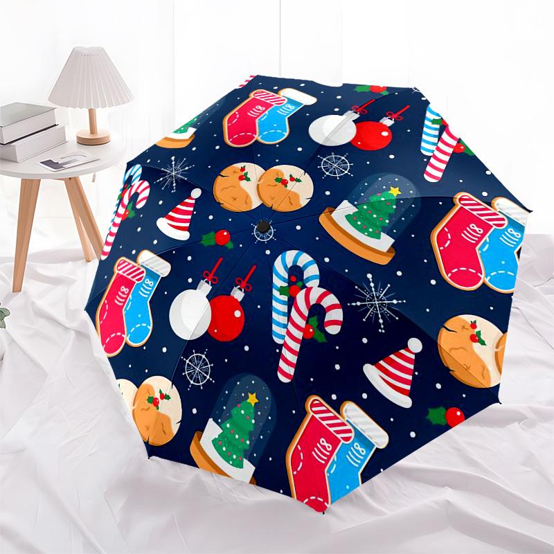 1pc Christmas ornaments and sweets pattern. Umbrella with Plastic Handle,Suitable for All Seasons Home Travel Outdoor UmbrellaPT355