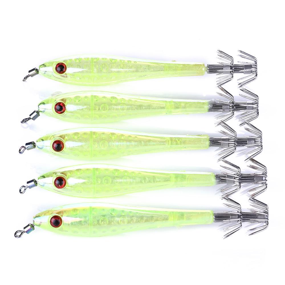 5PCS/LOT Shrimp Squid Jigs Jigging Squid Hook 9.5CM 6g Trout Lure Luminous Shrimp Squid Lure