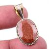 Натуральный Солнечный камень 925 Проба Стерлинговое серебро Двухцветная подвеска 1,25" A4p43