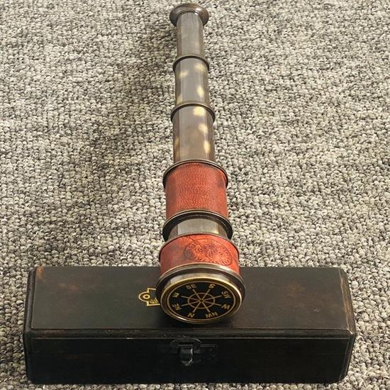 Antique Brass Finish Telescope with Wooden Box Vintage Nautical Spyglass Home Decor