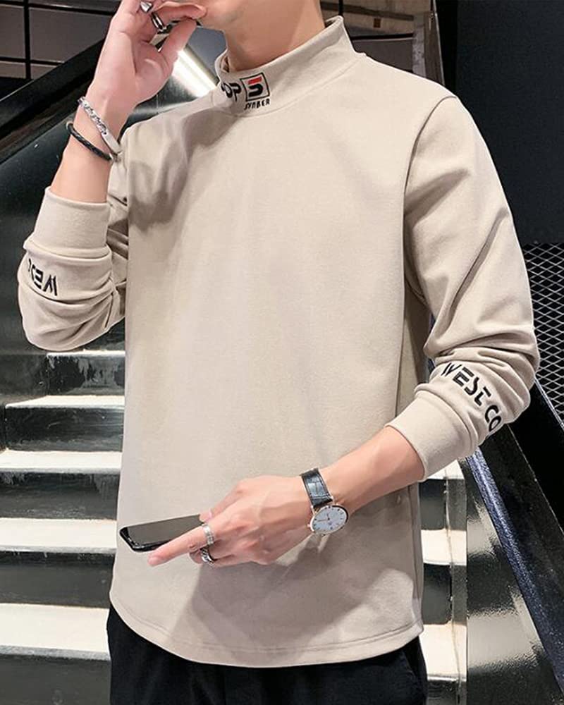 Cut and Sew High Neck Round Long Autumn Large [foveitaa] Men's T-Shirt, Tee-Shirt, Sweater, Neck, Sleeve, Thick, Loose, Plain, Simple, Clothes, Size,