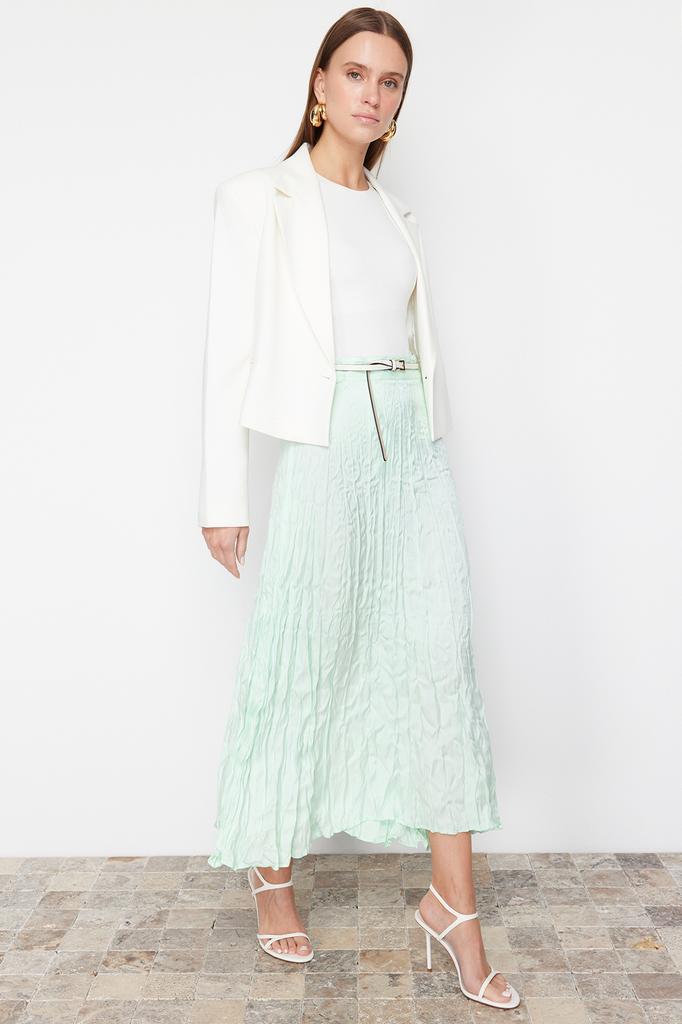 Женская мода, новая юбка в хиджабе, черная плиссированная атласная тканая юбка