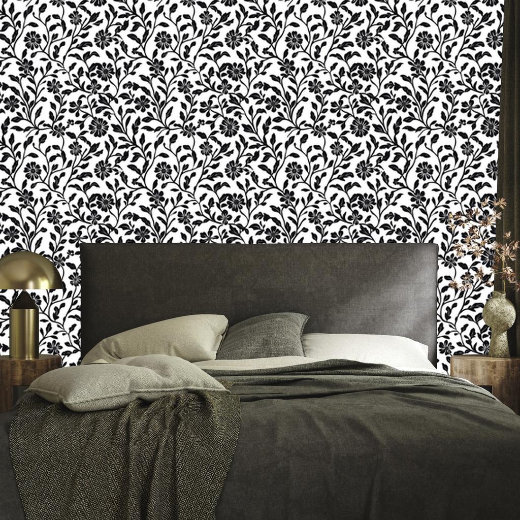 Wallpaper Black and white flowers background gray, center gray 50x1000
