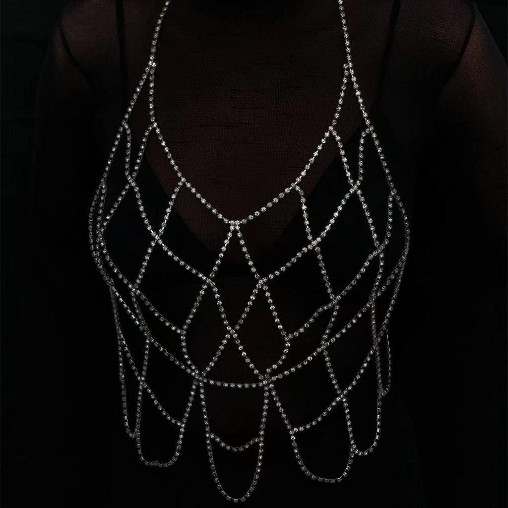 Ximang Seller in Europe and America Hot Rhinestone Body Chains Vintage Eye-Catching Sexy Mesh Hollow-out Crystal Bra Chain Ximang