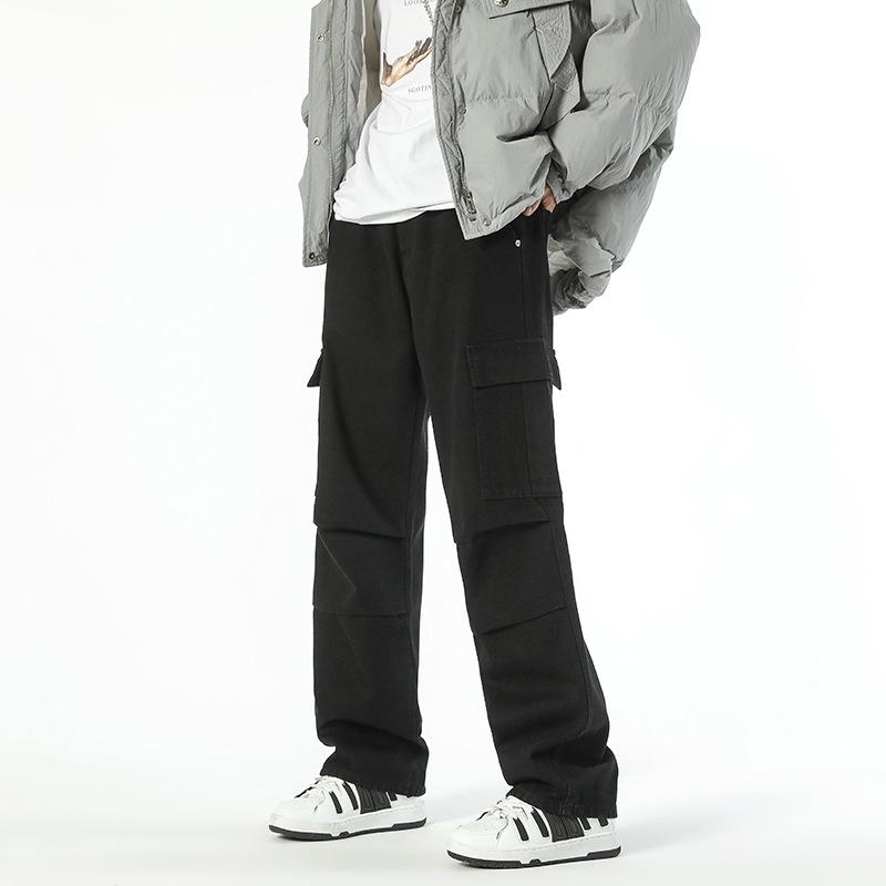 LKTM Мужские свободные джинсы в японском стиле с широкими штанинами и множеством карманов - модный прямой плиссированный комбинезон