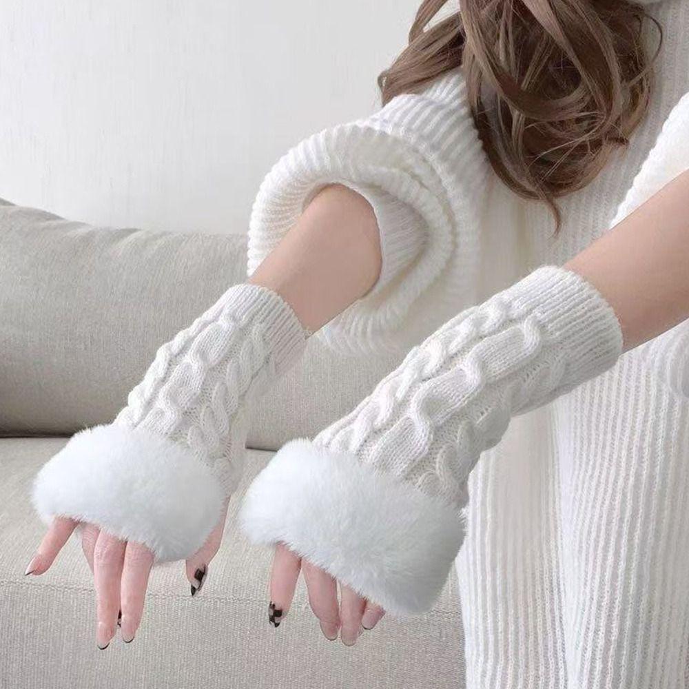 Soft Plush Half Finger Gloves Thick Warm Arm Warmers Cozy Wear Wrist Mittens Winter Season