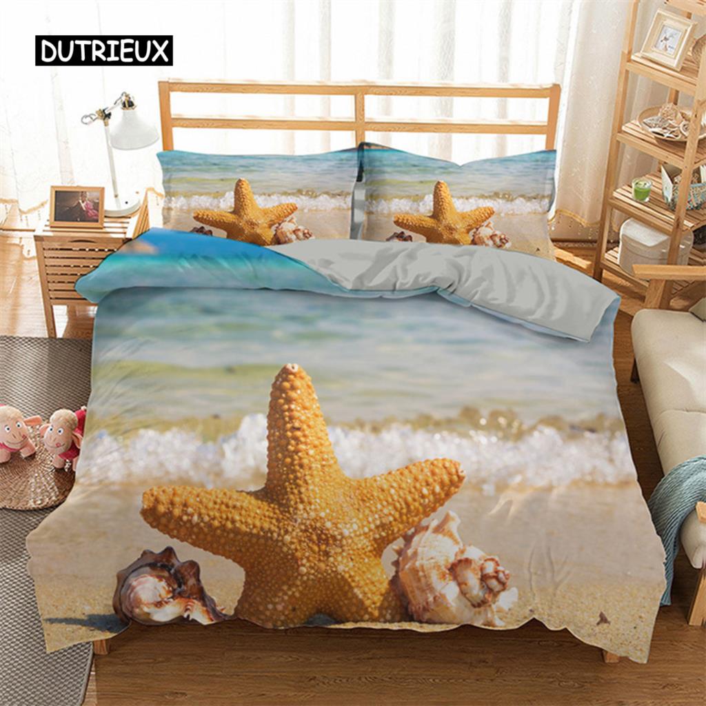 Комплект постельного белья Starfish Summer Beach Seashell Starfish Twin Комплект постельного белья из полиэстера Hawaiian Tropical Nature Sea King Quilt Cover