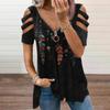 Women's V Neck Zipper Printed Short Sleeve Loose T-shirt Women's Top