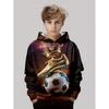 Boys' 3D Soccer Ball Harajuku Print Hoodie Casual Polyester Long Sleeve, Slight Stretch, Hooded Outdoors Sweatshirt for Running