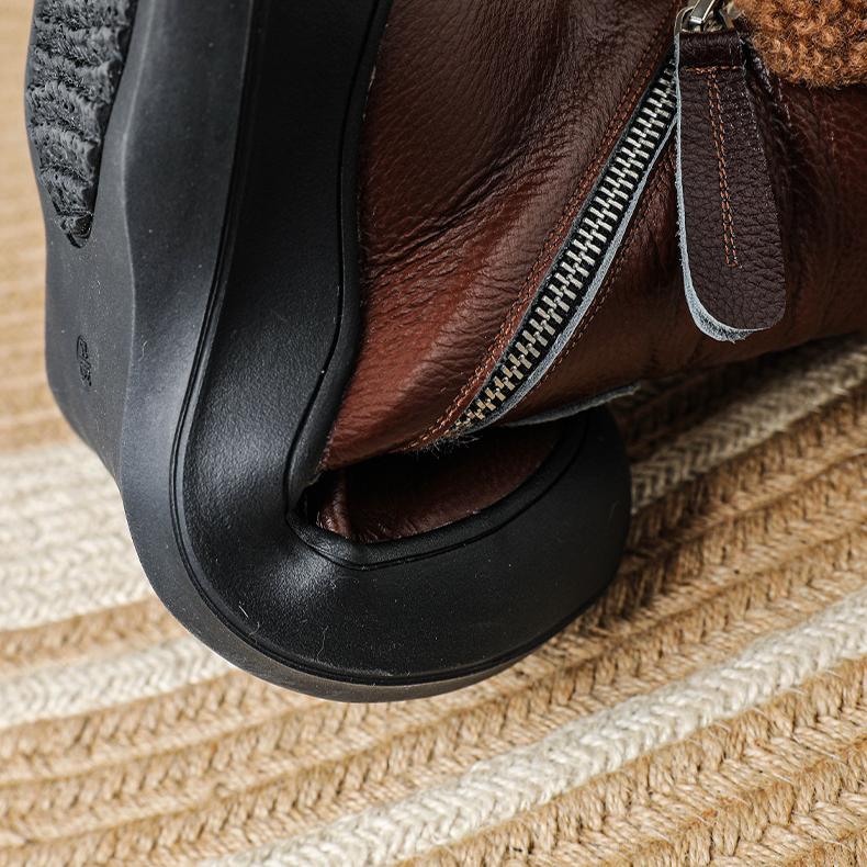 Women Winter Fashion Warm Plush Genuine Leather Women's Boots With Anti Slip Soft Sole Comfortable Side Zipper Short Boots