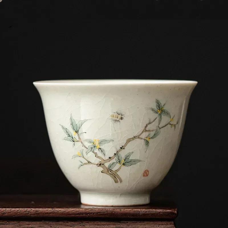 Retro Ice Crack Ceramic Teacup Meditation Cup Handmade Boutique Tea Bowl Chinese Porcelain Tea Set Accessories Master Tea Cup