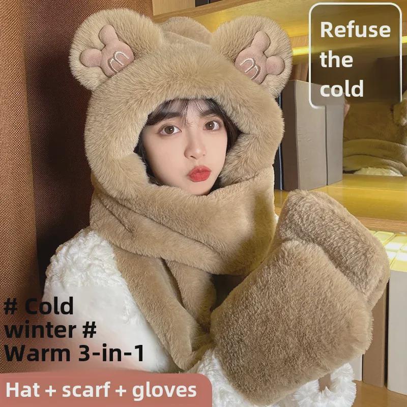 Женский зимний комплект из шапки, шарфа и перчаток Little Bear: Уютное, стильное и теплое плюшевое трио