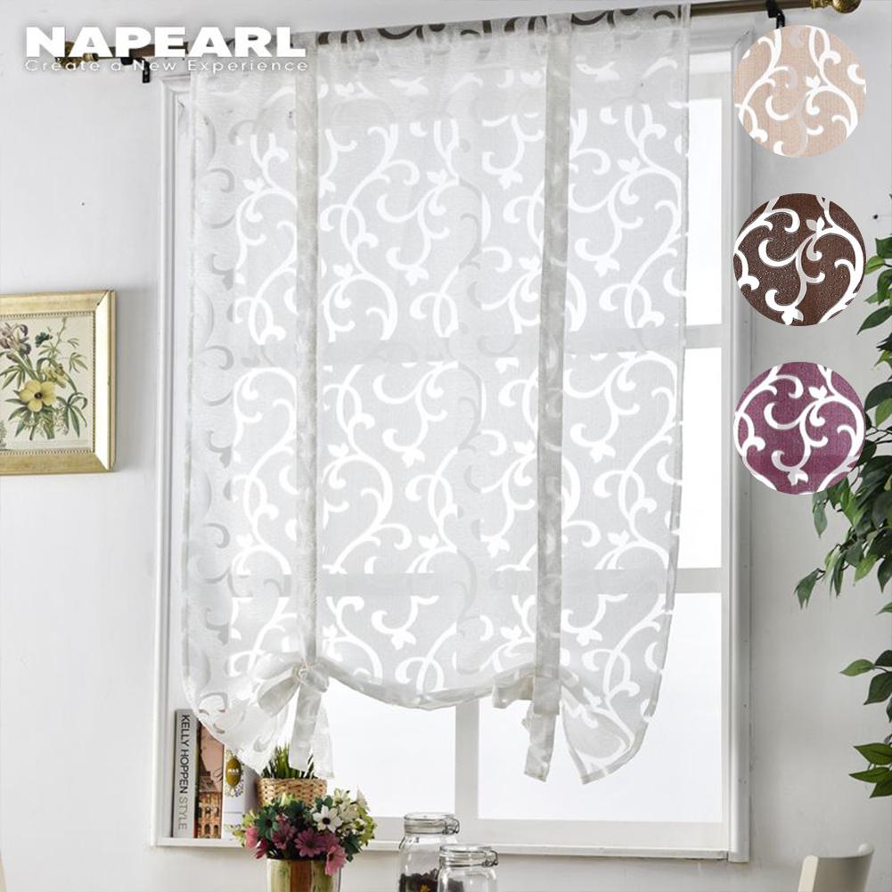 1 PC Tulle Curtain Kitchen Short Window Decorative Kitchen Sheer Curtain Roman Jacquard Curtain For Living Room NAPEARL