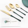 4pcs/set Matte Cutlery 18/10 Stainless Steel Korean Food Table Fork Knife Spoon Dinner Set Dinnerware Green Gold Tableware Sets