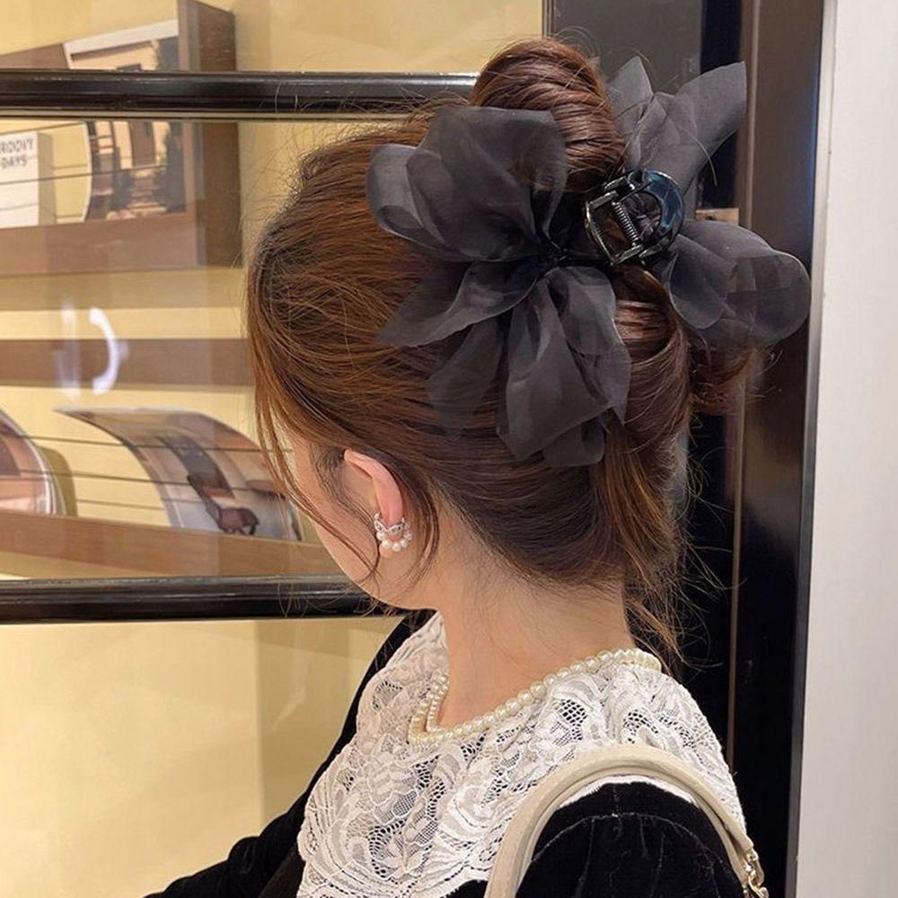 Hairgrips Ponytail Holder Mesh Hair Crab Clip Women Hair Clip Bow Hair Claw Korean Shark Clip