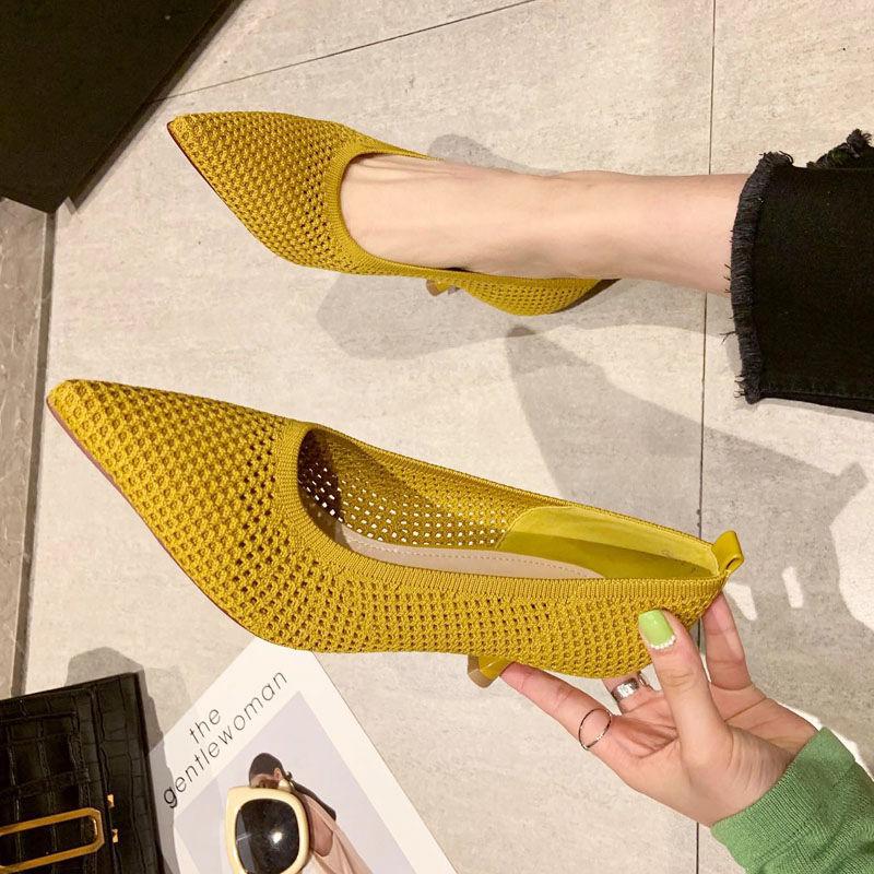 Women Pumps Summer Comfortable Triangle Heeled Party Shoes Stiletto Sexy Single Shoes Flying Woven Mesh Breathable