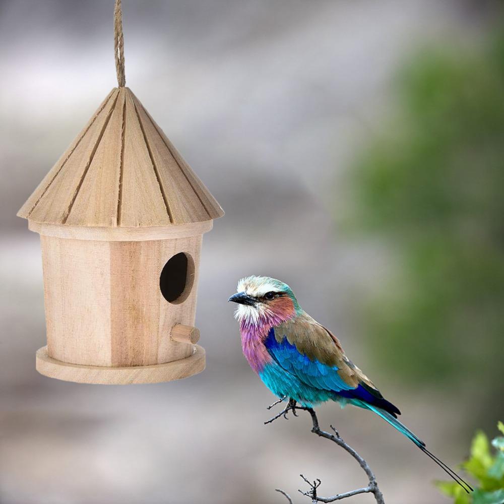 Wood Wooden Bird Cage Hanging Design Wooden Bird Nest Best Gift Hanging Bird House  Adornment