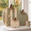 Wood Harvest Table Centerpieces 3Pcs Wildflower Pumpkin Figurines, Farmhouse Fall Tabletop Decor, Rustic Pumpkins with Thanksgiving Home Decorations