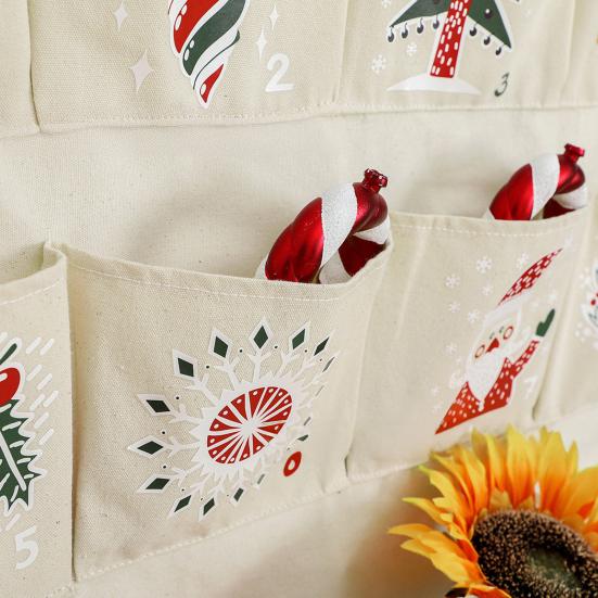 Fabric Christmas Advent Calendar with Multiple Pockets Easy To Hang 24 Days Countdown Advent Calendar Hanging Storage Bag