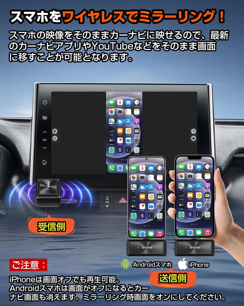 GetPairr Mirror Cast Wireless Mirroring Adapter, Industry First, Wireless Mirroring Smartphone Screen to Car