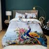 Peacock Duvet Cover Set Elegant Gorgeous Blue Feather Comforter Cover Girls Women Pink Flower Birds Animal Polyester Qulit Cover