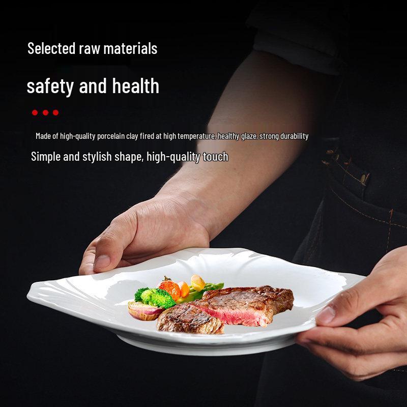 White Porcelain Square Plate for Stir-fry and Hot Dishes - Ideal for Restaurant, Hotel, or Home Use