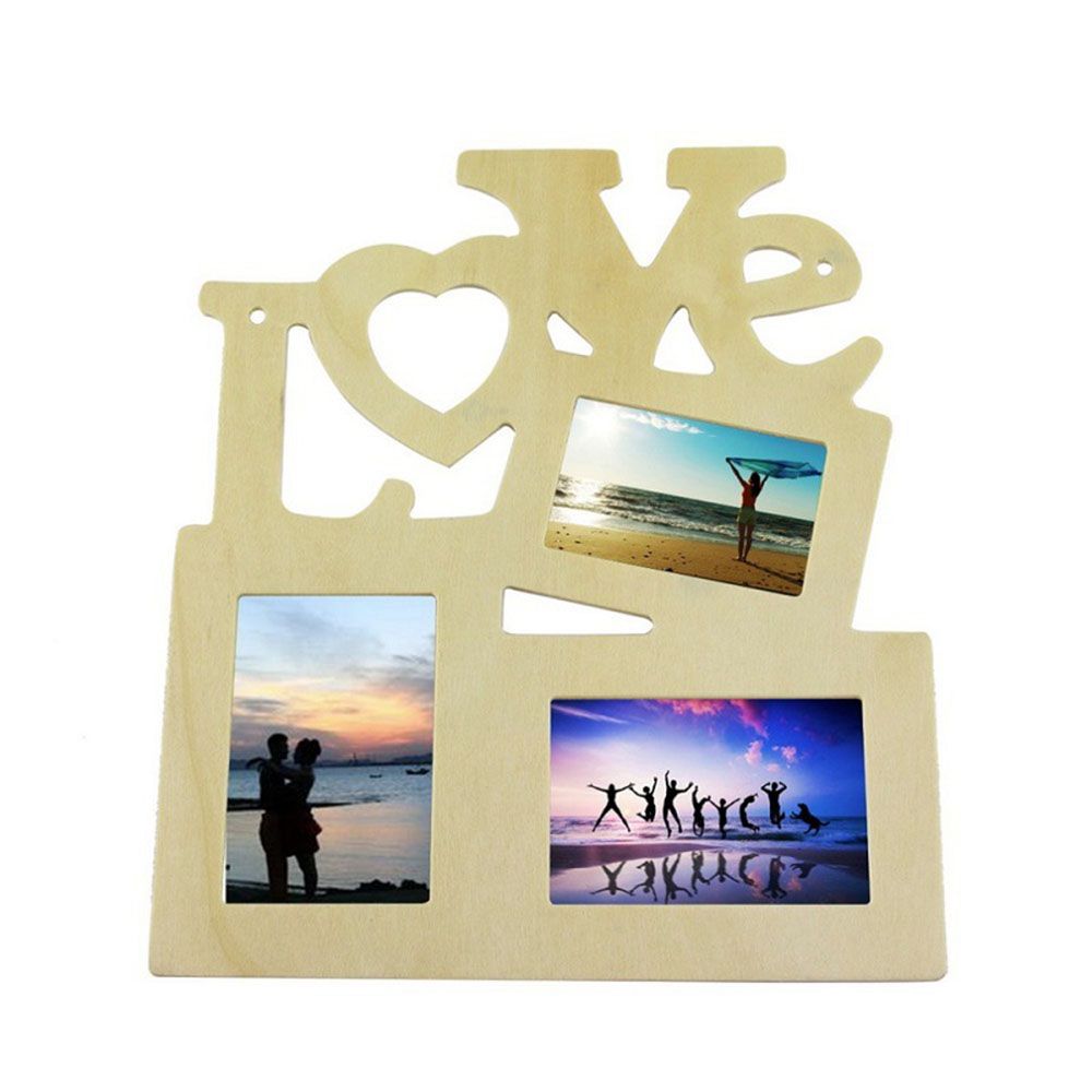 Family Art 3 In 1 Love Rahmen Heart Shape Picture Holder Wooden Photo Frame
