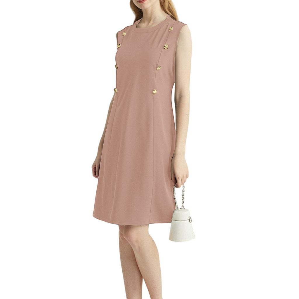 Женское модное повседневное двубортное платье без рукавов с круглым вырезом и потайной молнией