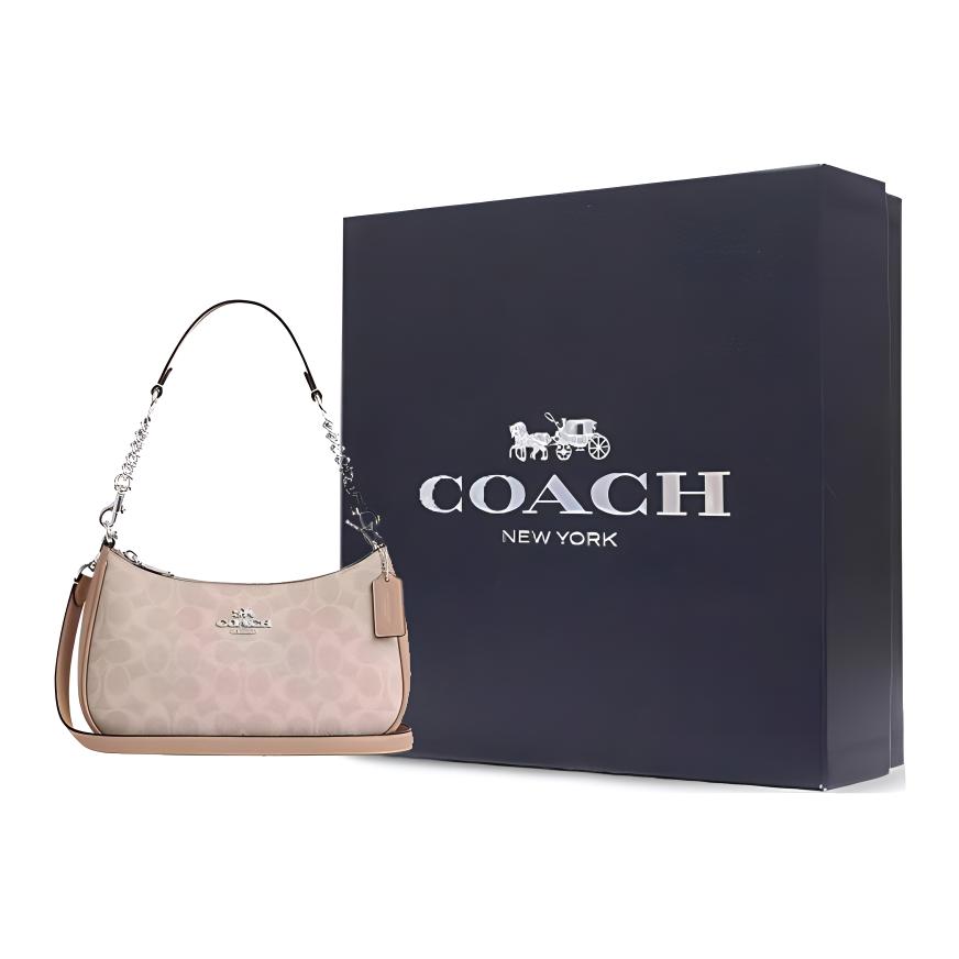 Coach Женская сумка через плечо среднего размера из искусственной кожи Teri с переработанной кожей, цвет песочно-желтый, серый, умбра