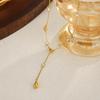 New Elegant 18k Gold Plated Stainless Steel Waterdrop Pendant Necklace for Women Retro Inlay Glass Zircon Ear Jewelry Gifts