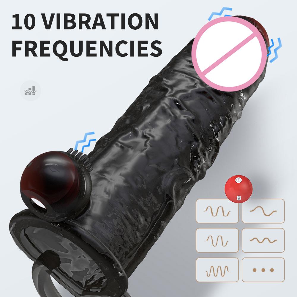 Вибрирующие презервативы для увеличения для мужчин, многоразовые презервативы, фаллоимитатор, вибратор, кольцо на пенис, рукав для взрослых, секс-шоп, секс-игрушки для пар