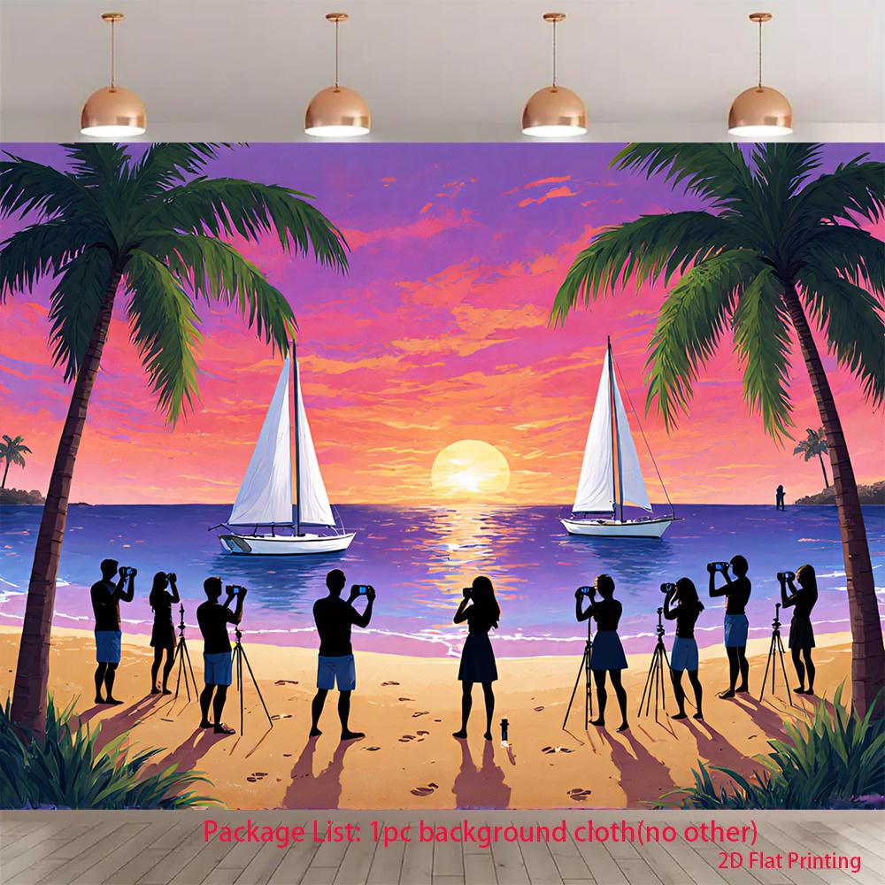 2D plane beach background fabric under the pink sky party decoration banner room decoration polyester fiber