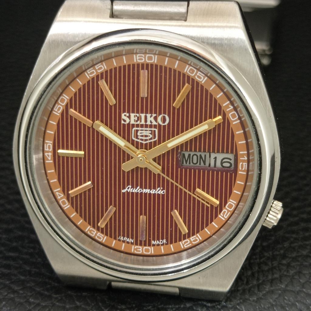 ОРИГИНАЛЬНЫЕ ВИНТАЖНЫЕ МУЖСКИЕ ЧАСЫ SEIKO 5 AUTOMATIC 7019A ЯПОНИЯ КОРИЧНЕВЫЙ ЦИФЕРБЛАТ a709179-1