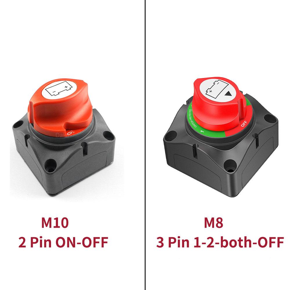 DaierTek автомобильный выключатель аккумулятора 48 В 24 В 12 В Cut Off 2 положения 2 штырька M10 275A выключатель подключения аккумулятора для морской лодки