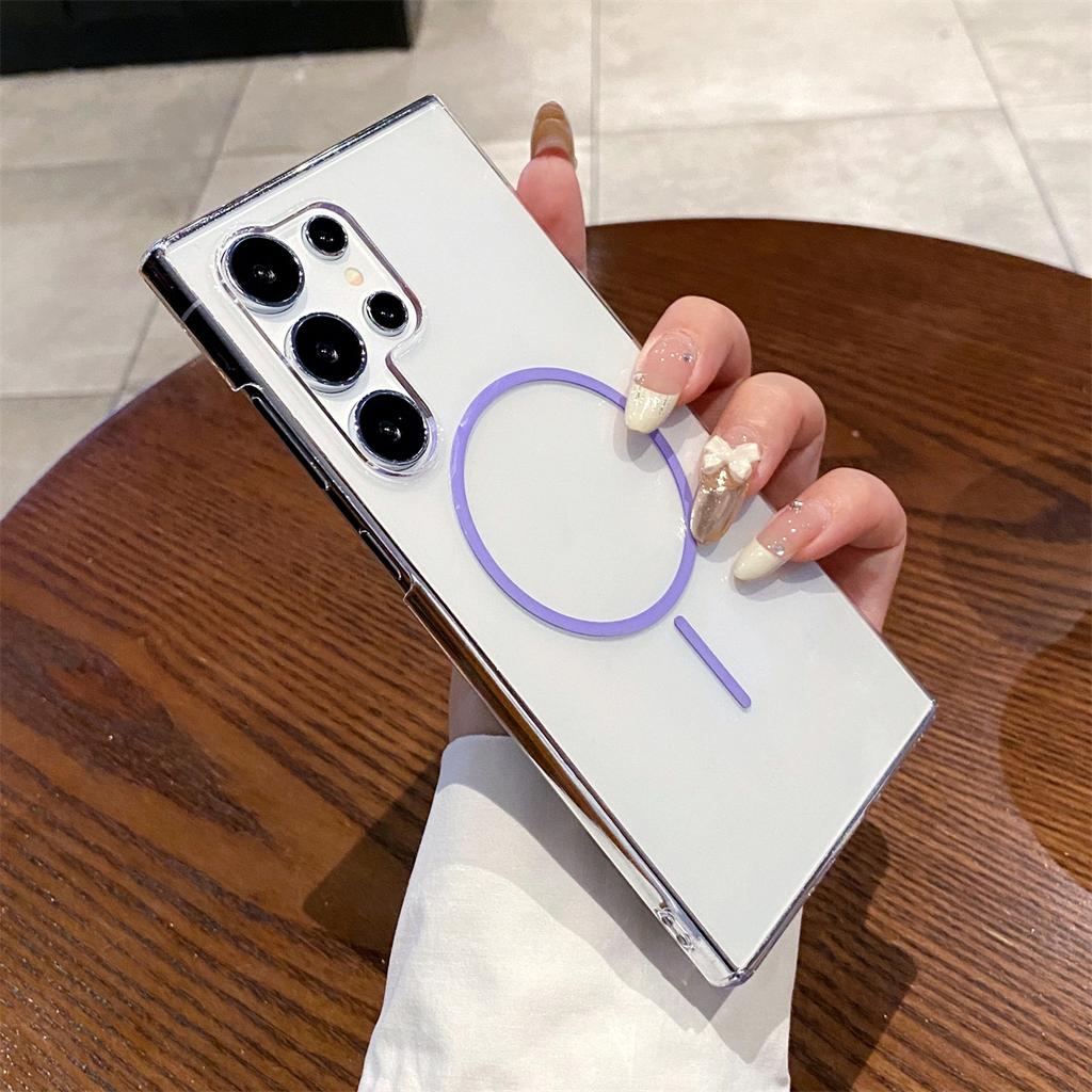 Простой чехол MagSafe для телефона S25 S24 для Samsung Galaxy S25 Ultra S24 Plus S24 FE Кристальная беспроводная зарядка Жесткая прозрачная поликарбонатная накладка