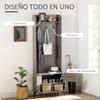 Coat Rack with Shoe Cabinet Entryway Hallway Coat Rack with 3 Hooks 2 Doors 2 Compartments and Shelf 60x34x170 cm Grey