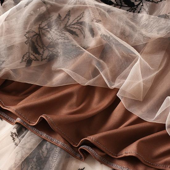 Женская юбка А-силуэта 3D вышивка с принтом листьев двухслойная сетка тюль высокая талия