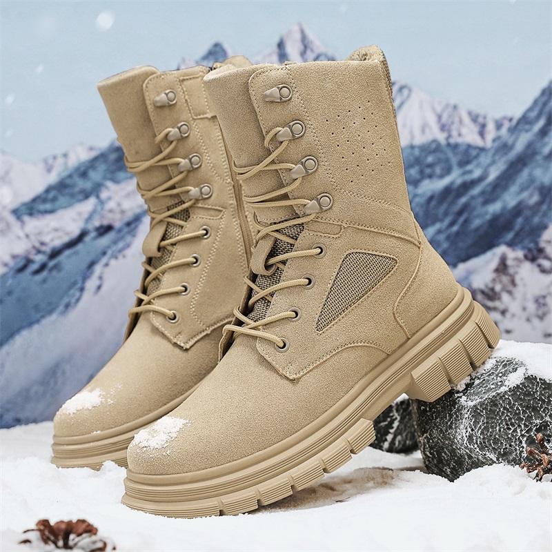 Fashion Stylish Winter Men Ankle Boots Autumn High Quality Sneaker Leather Plush Snow Desert Boots Work Shoes Men Outdoor Snow Boots