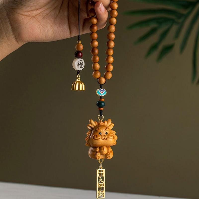 Подвеска из бисера с изображением дракона со знаком зодиака Подвеска из сандалового дерева с изображением дракона из дерева Декоративное украшение для автомобиля в виде зеркала заднего вида