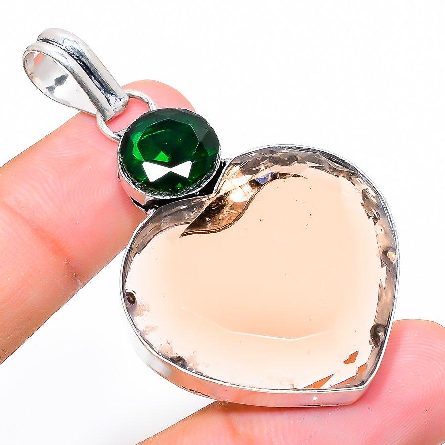 Подвеска из натурального морганита, диопсида, стерлингового серебра 925 пробы, 2,21 дюйма, g0r49