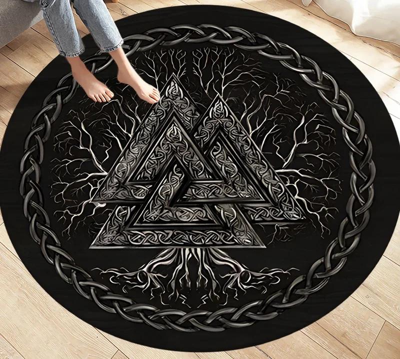 Викинг Валькнут Иггдрасиль Древо Жизни Круглый Ковер Коврики для Гостиной Спальни Коврик для Ног Декорация Нескользящий Напольный Коврик