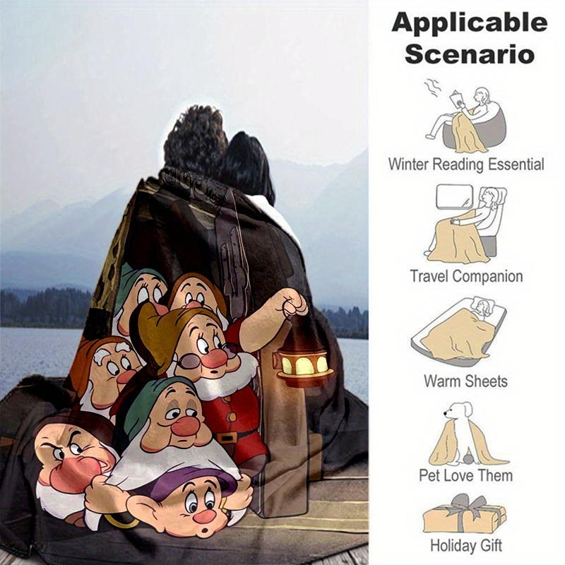 1pc, Snow White Seven Dwarfs Blanket Cozy Throw for Home Decor, Couch Cover, Outdoor Use, Gift Idea, Flannel Blanket Perfect for Bedroom