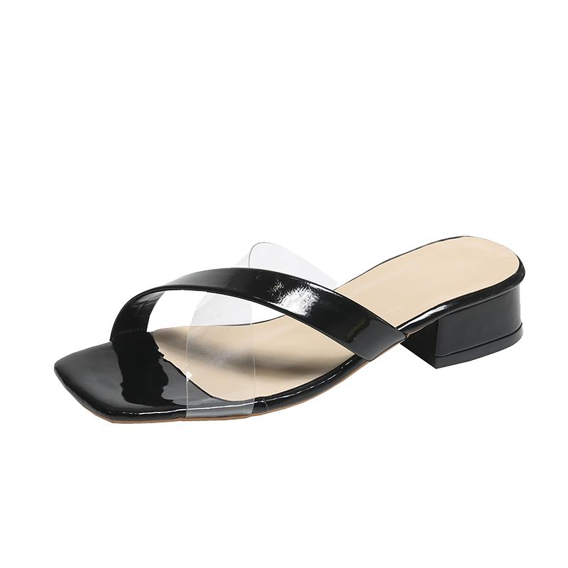 Модные летние новые простые большие тапочки на высоком каблуке для женщин 2024 года, открытые однотонные прозрачные сексуальные сандалии с перекрестными полосками для женщин