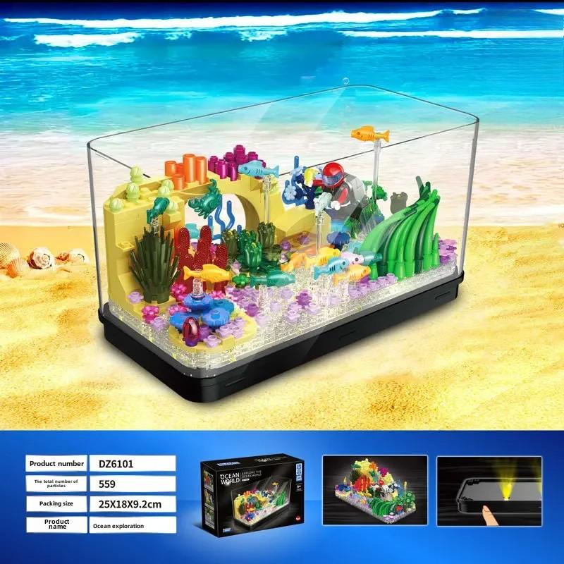 Исследование океана Модель украшения аквариума для детей Сборка строительных блоков Игрушки